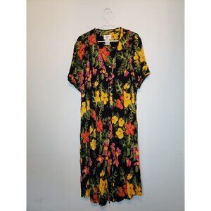 Vtg 90s Alix Taylor AT Woman 16 Dress Floral Bold Short Sleeve Rayon Drape Front